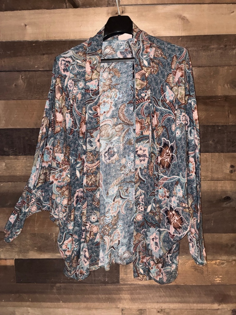Willow-Root Teal and Brown Paisley Open Cardigan